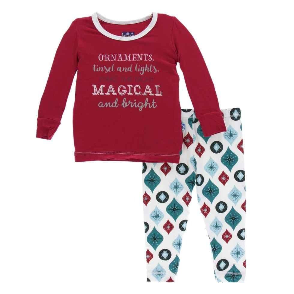Holiday Bamboo Long Sleeve Pajama Set, Natural Vintage Ornaments - Image 2