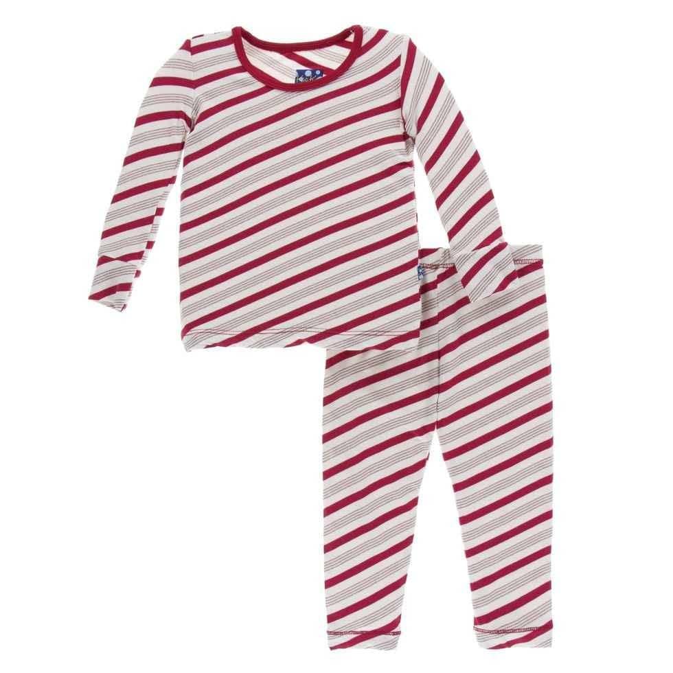 Holiday Bamboo Long Sleeve Pajama Set, Rose Gold Candy Cane Stripe - Image 2