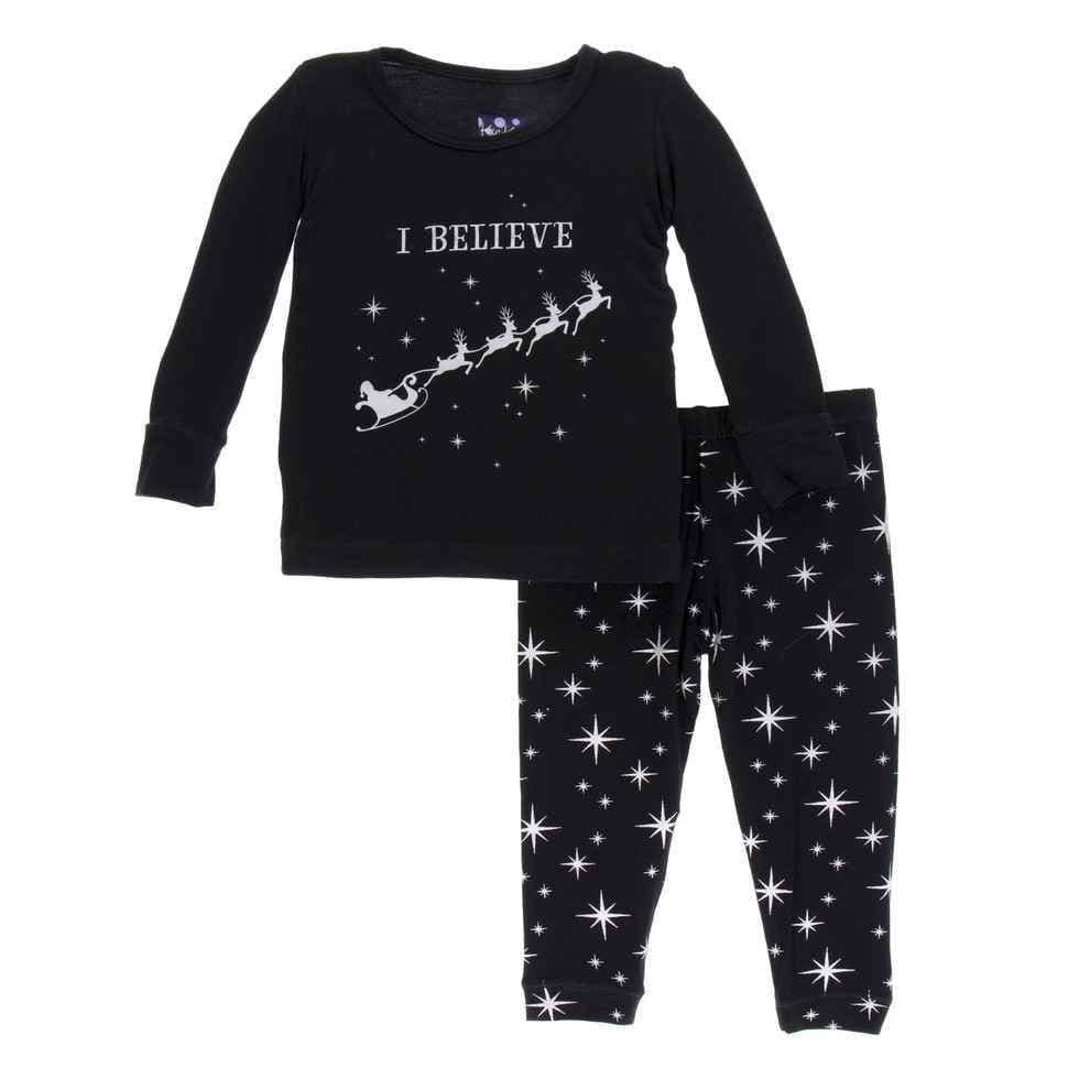 Holiday Bamboo Long Sleeve Pajama Set, Silver Bright Stars - Image 2