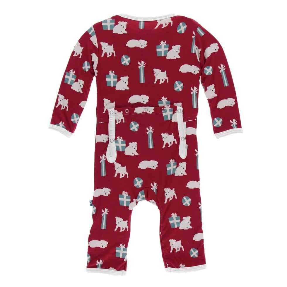 Print Bamboo Coverall with Snaps - Crimson Puppies and Presents - Image 2