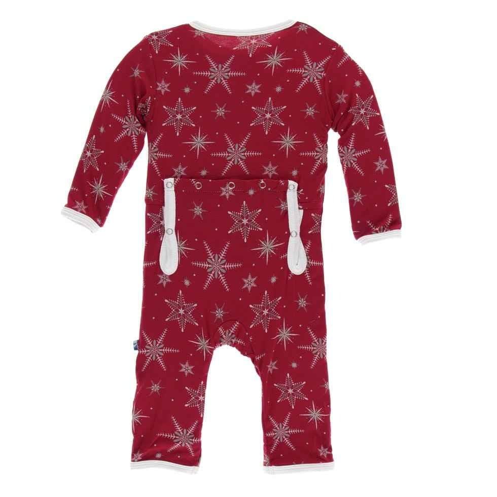 Print Bamboo Coverall with Snaps - Crimson Snowflakes - Image 2