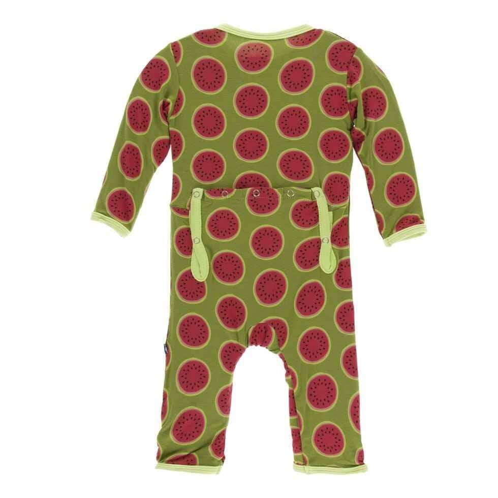 Print Bamboo Coverall with Snaps - Grasshopper Watermelon - Image 2