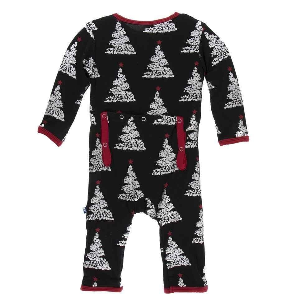 Print Bamboo Coverall with Snaps - Midnight Foil Tree - Image 2