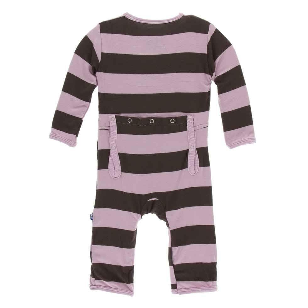 Print Bamboo Coverall with Snaps - Paleontology Flora Stripe - Image 2