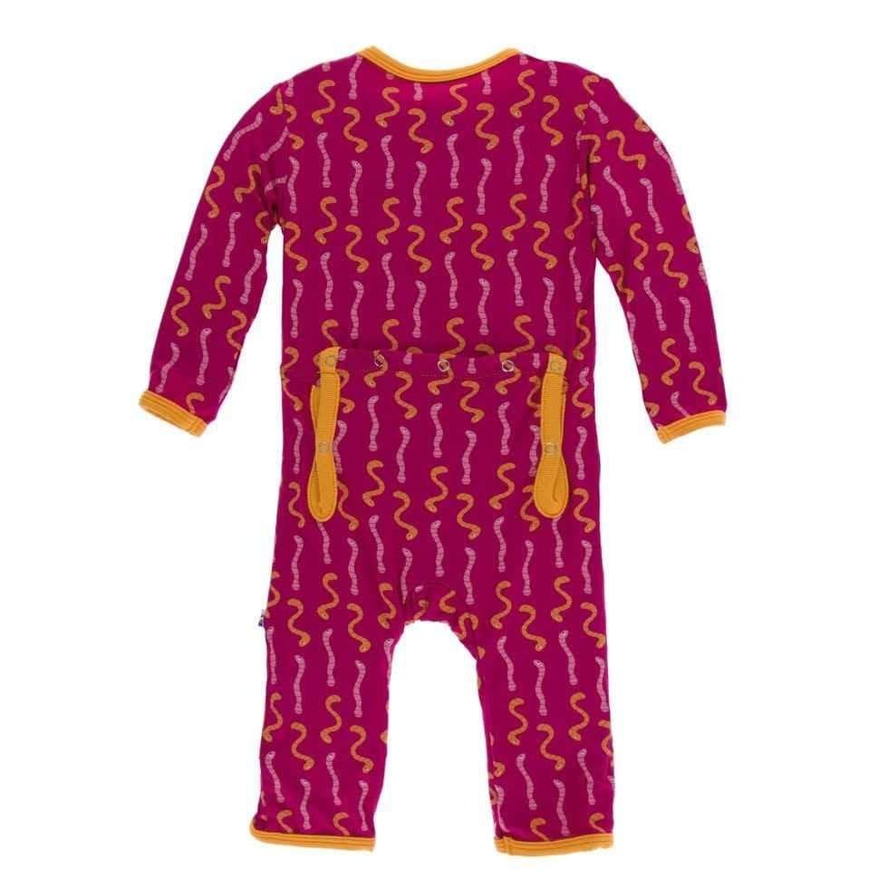 Print Bamboo Coverall with Snaps - Rhododendron Worms - Image 2