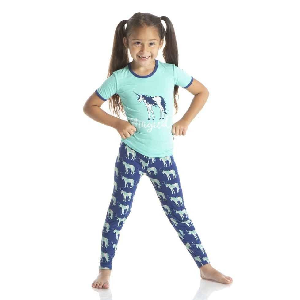 Print Bamboo Short Sleeve Pajama Set - Flag Blue Unicorns - Image 2