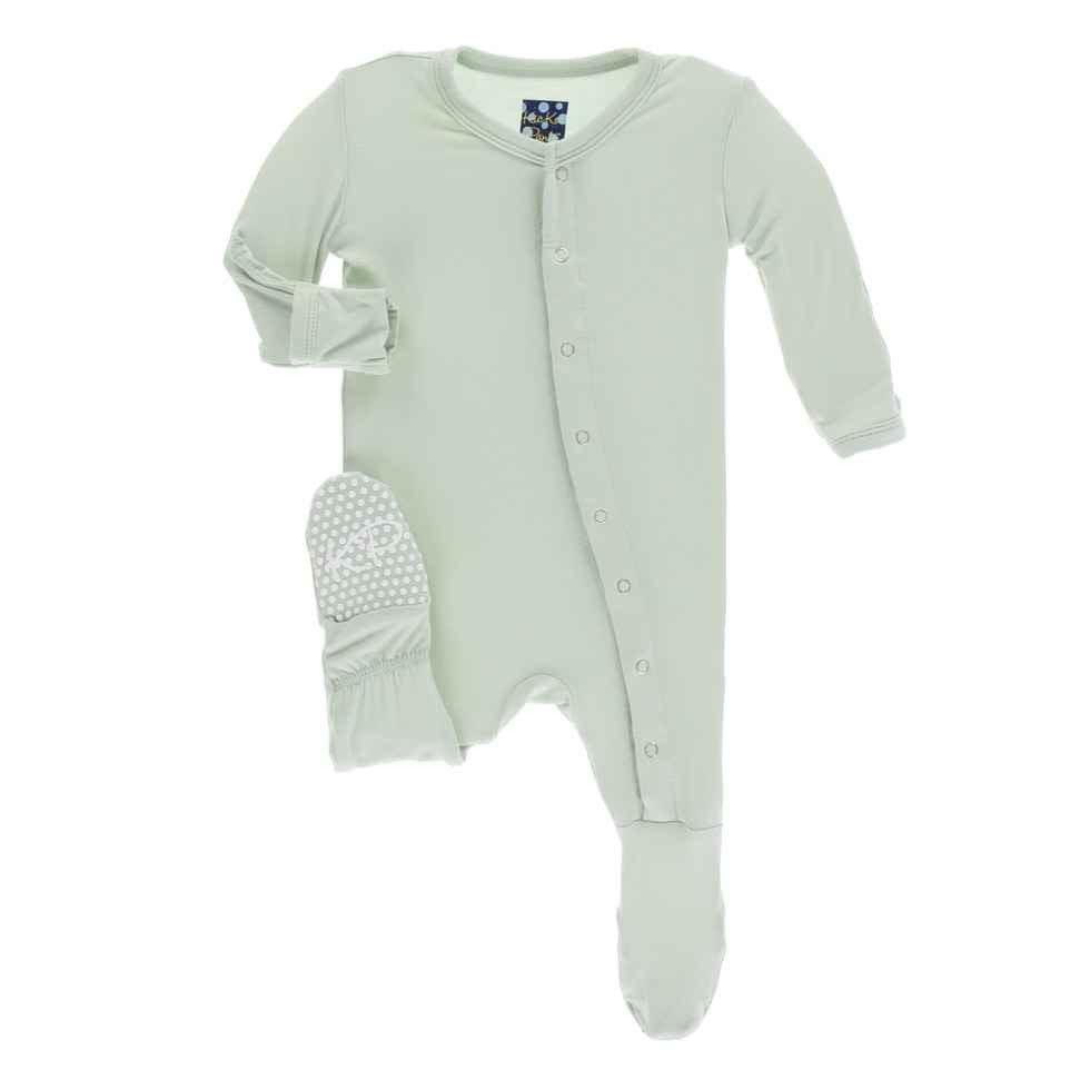 Solid Bamboo Footie with Snaps - Aloe - Image 2