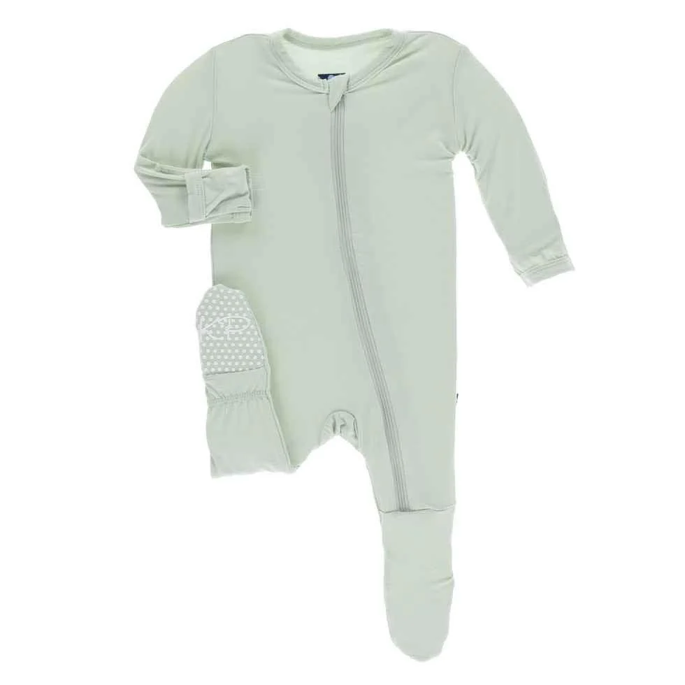 Solid Bamboo Footie with Zipper - Aloe - Image 2