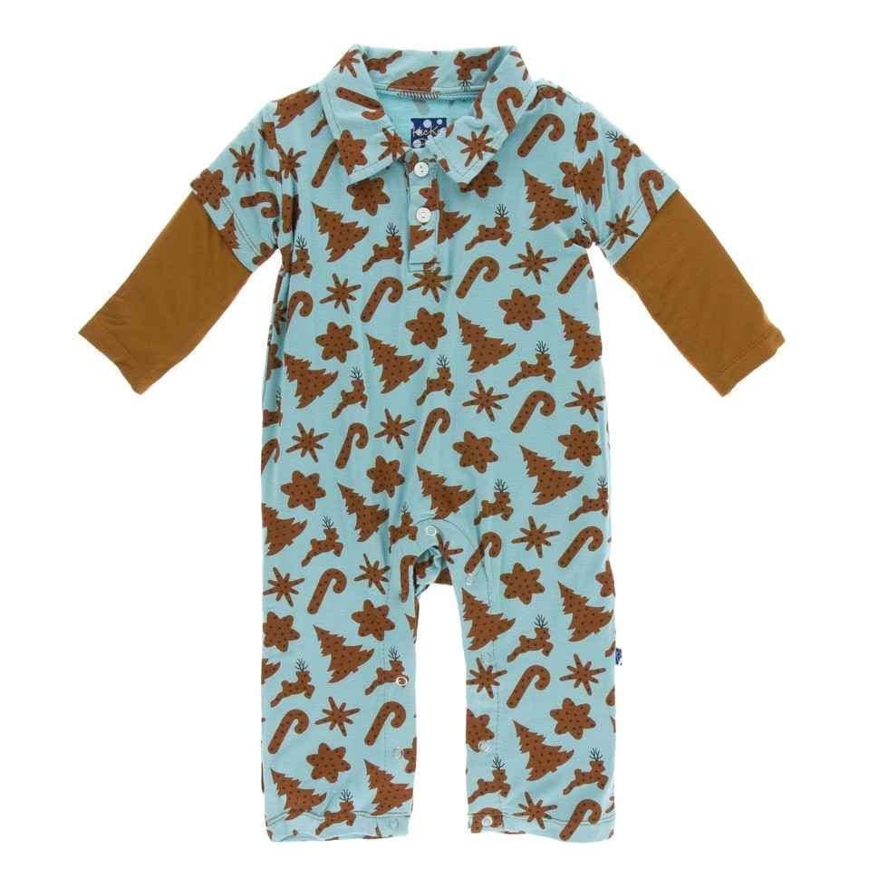 Holiday Bamboo Long Sleeve Double Layer Polo Romper - Christmas Cookies - Image 2