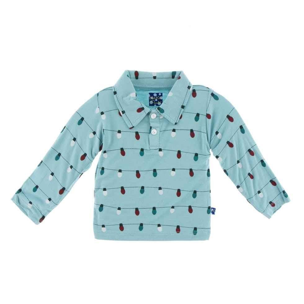 Holiday Bamboo Long Sleeve Polo Shirt, Glacier Holiday Lights - Image 2