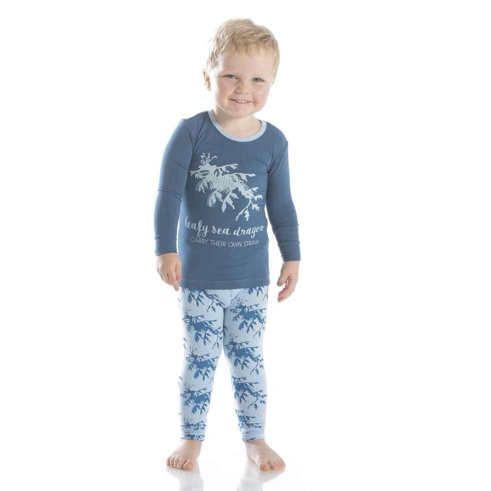 Print Bamboo Long Sleeve Pajama Set - Pond Leafy Sea Dragon - Image 2