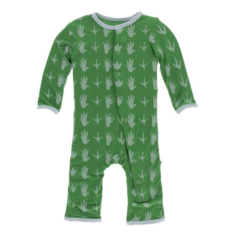 Print Bamboo Coverall with Snaps - Dino Tracks