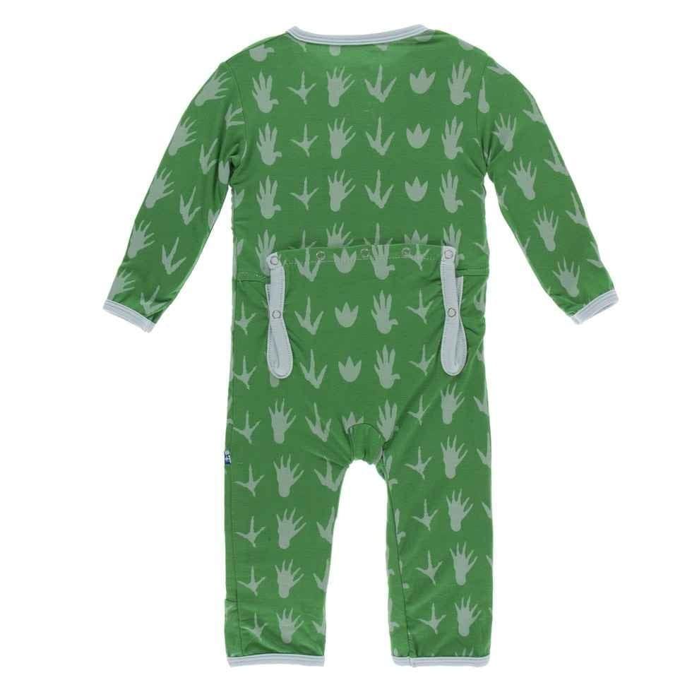 Print Bamboo Coverall with Snaps - Dino Tracks - Image 2