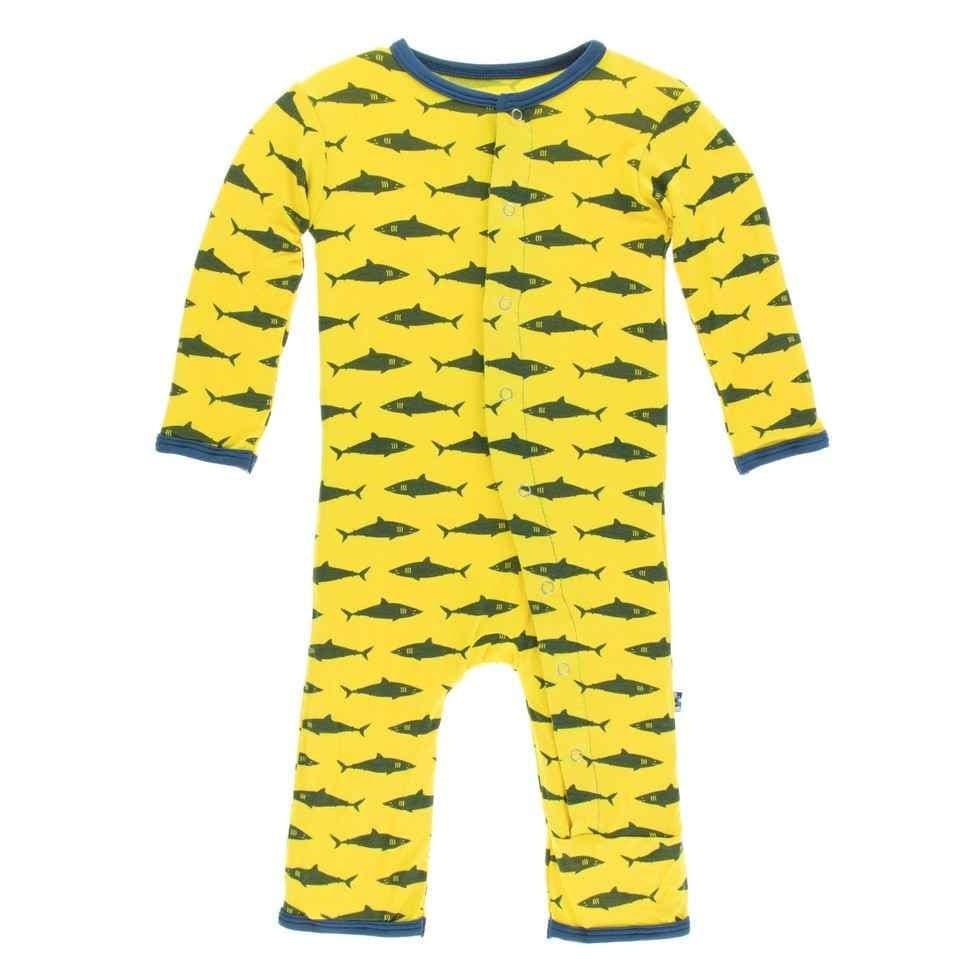 Print Bamboo Coverall with Snaps - Lemon Shark - Image 2