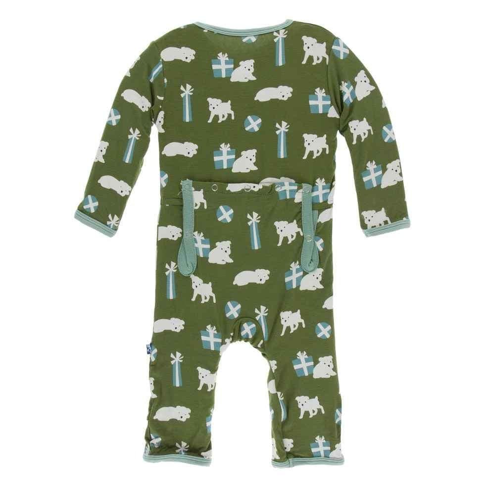 Print Bamboo Coverall with Snaps - Moss Puppies and Presents - Image 2