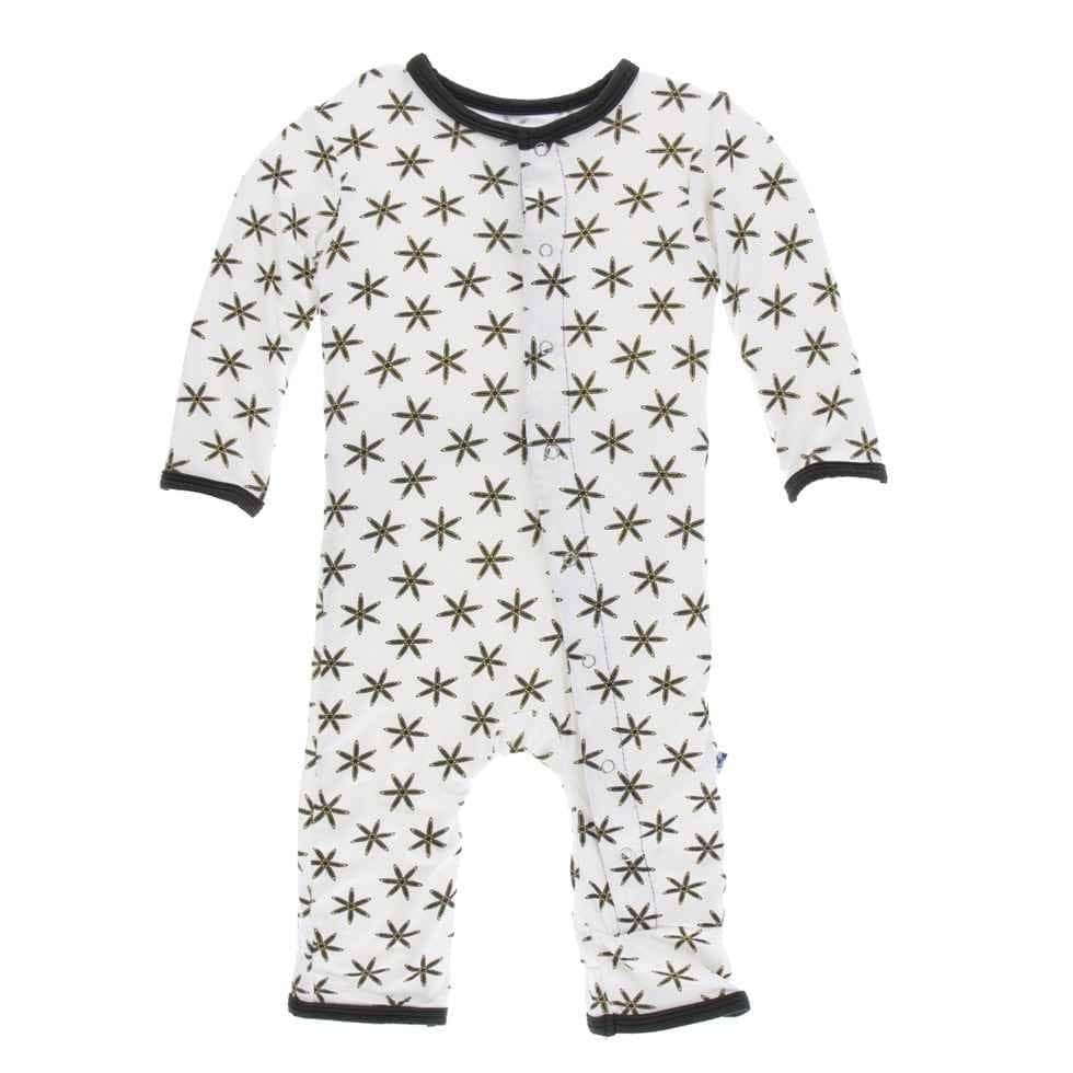 Print Bamboo Coverall with Snaps - Natural Star Anise
