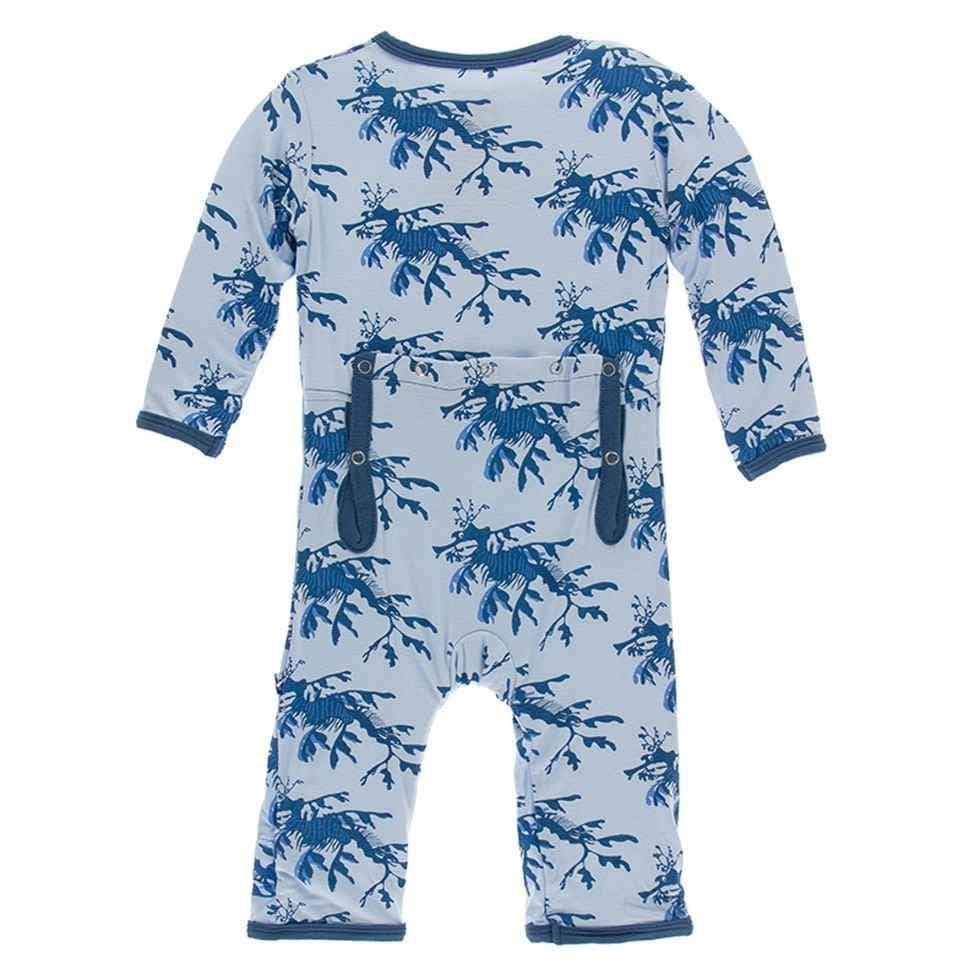 Print Bamboo Coverall with Snaps - Pond Leafy Sea Dragon - Image 2
