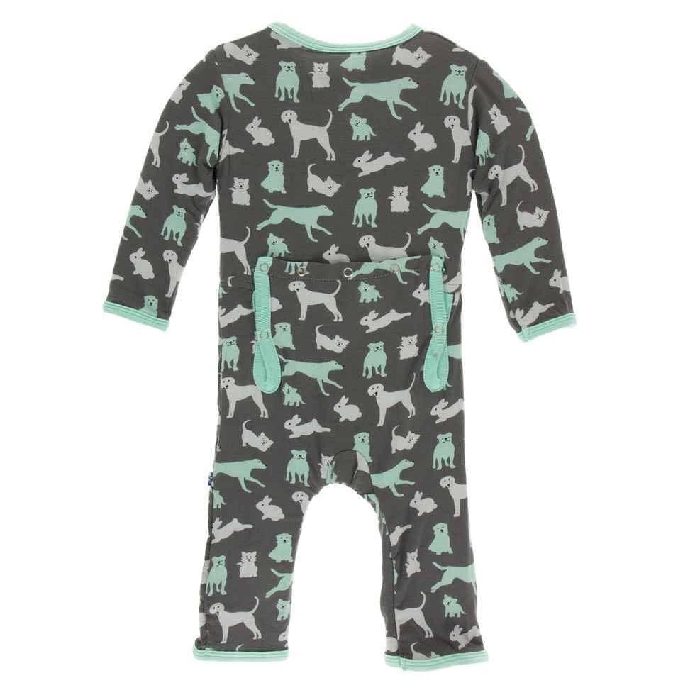 Print Bamboo Coverall with Snaps - Stone Domestic Animals - Image 2