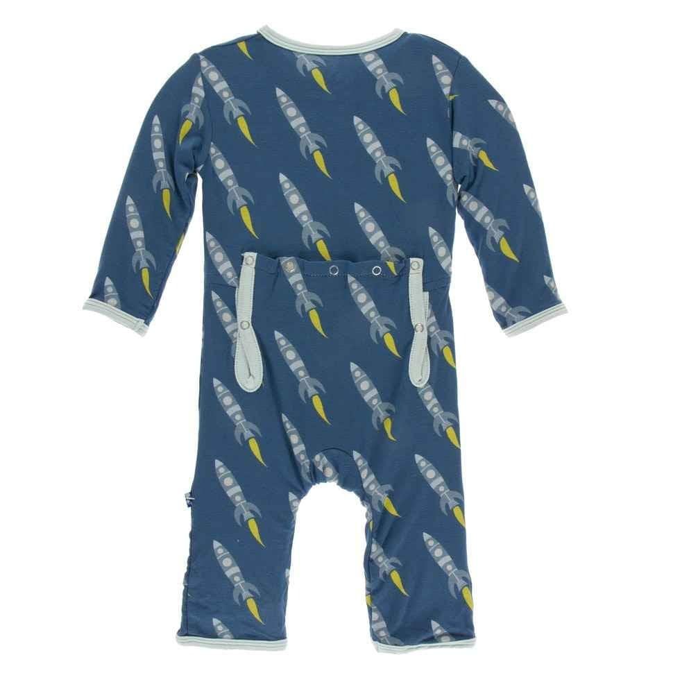 Print Bamboo Coverall with Snaps - Twilight Rockets - Image 2