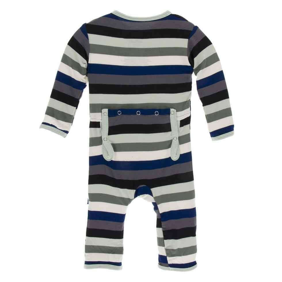 Print Bamboo Coverall with Snaps - Zoology Stripe - Image 2