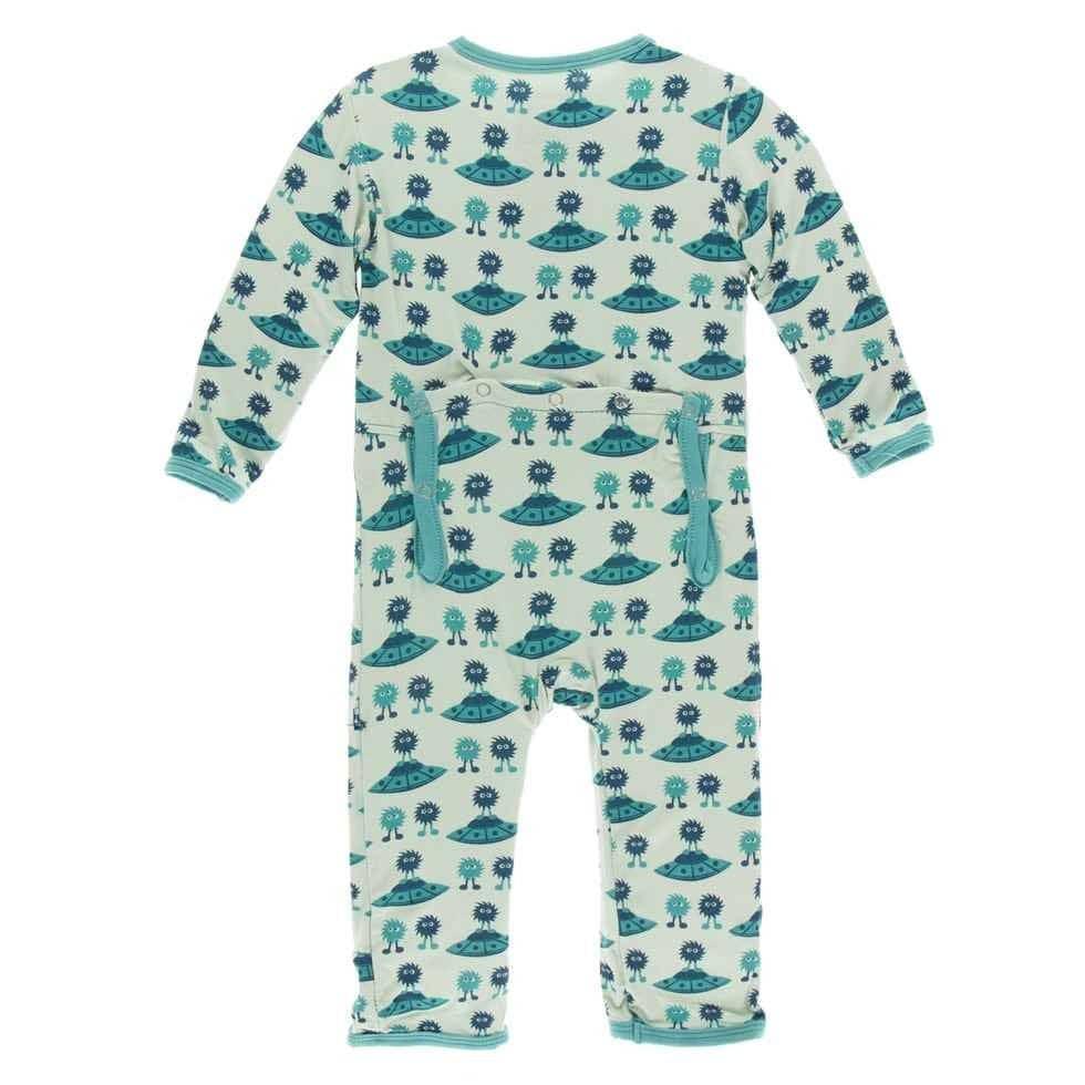 Print Bamboo Coverall with Zipper - Aloe Aliens with Flying Saucers - Image 2