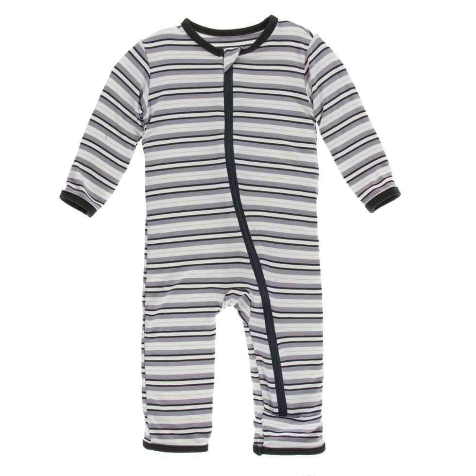 Print Bamboo Coverall with Zipper - India Pure Stripe