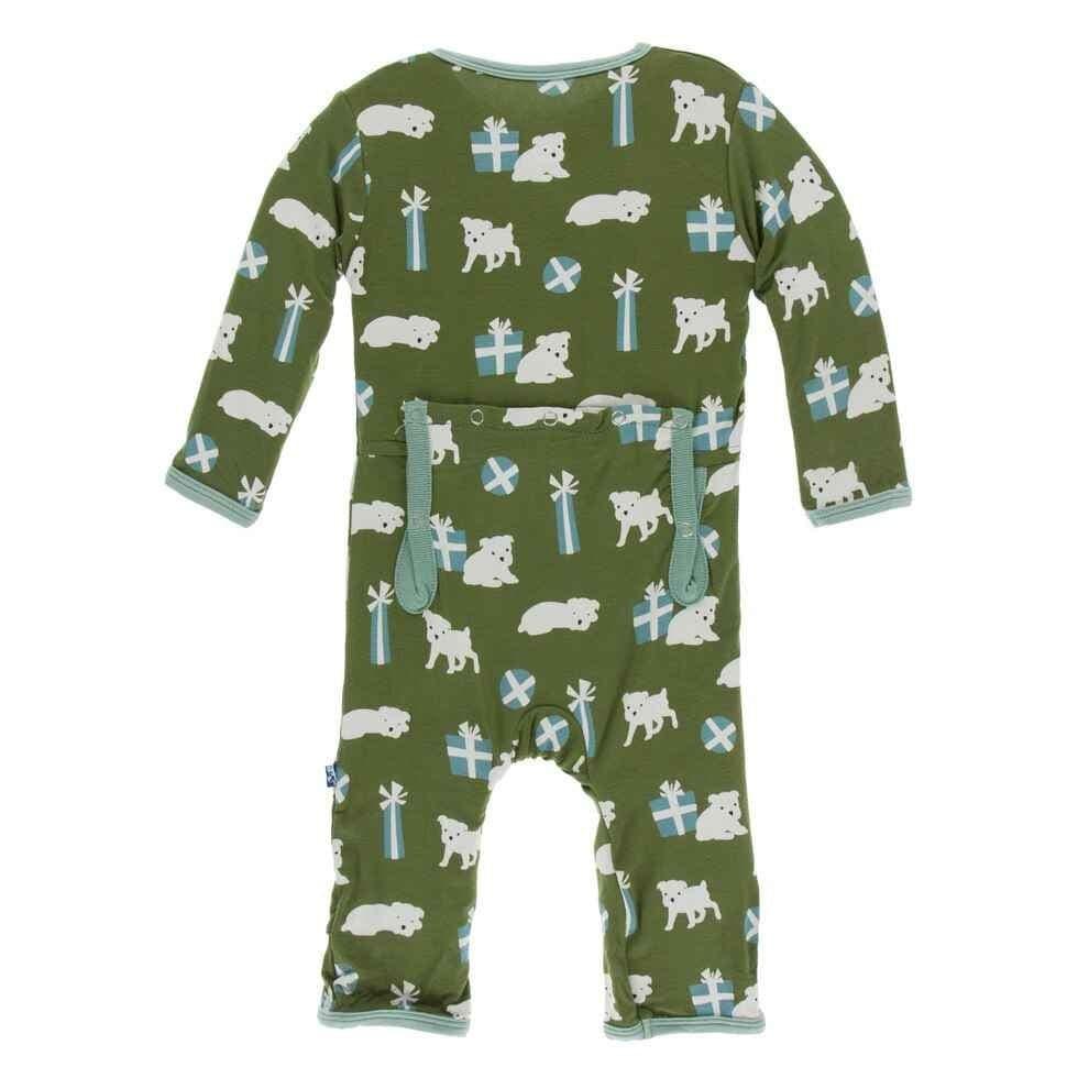 Print Bamboo Coverall with Zipper - Moss Puppies and Presents - Image 2