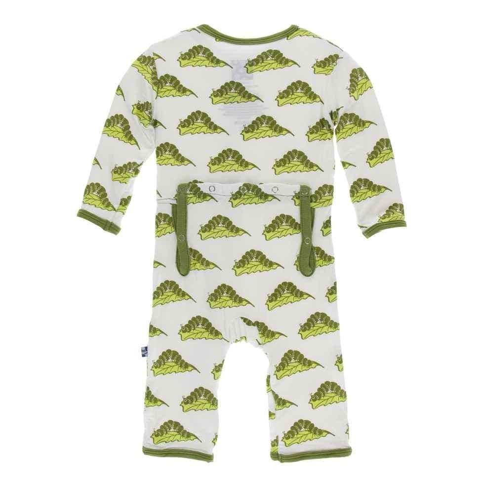Print Bamboo Coverall with Zipper - Natural Caterpillars - Image 2
