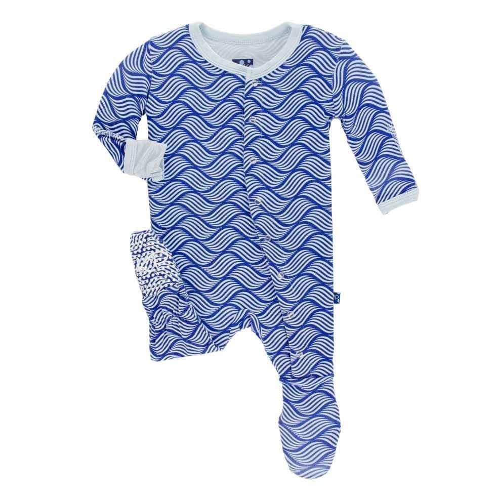 Print Bamboo Footie with Snaps - Kite Water Lattice