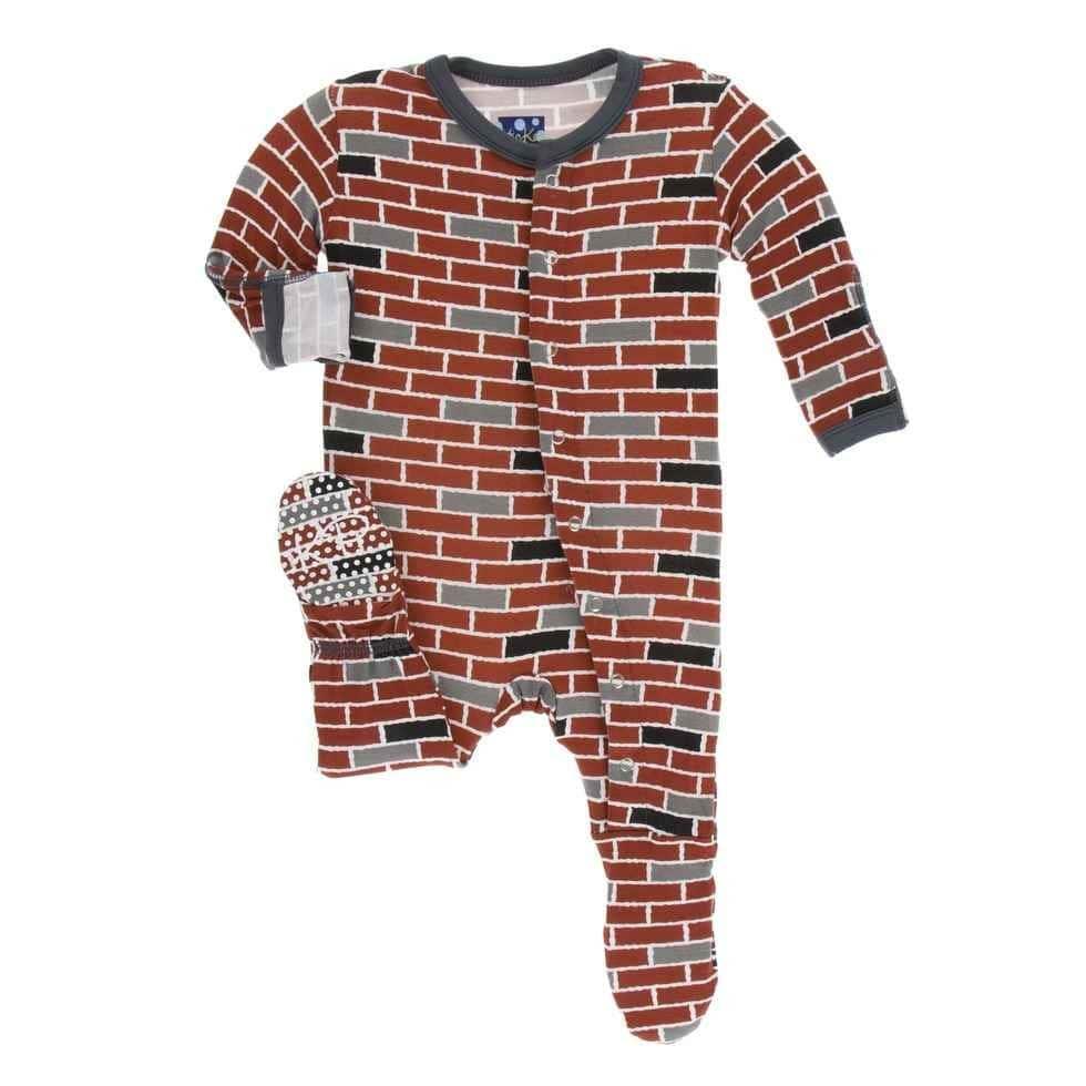Print Bamboo Footie with Snaps - London Brick