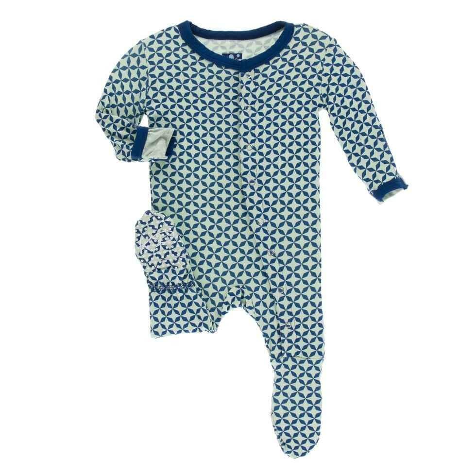 Print Bamboo Footie with Snaps - Pistachio Taj Mahal