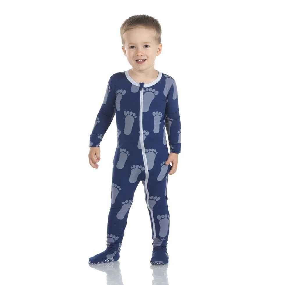 Print Bamboo Footie with Zipper - Flag Blue Bigfoot - Image 2