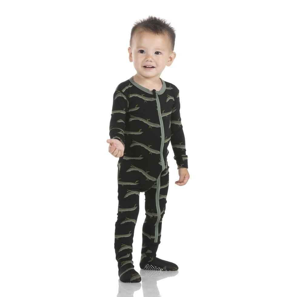 Print Bamboo Footie with Zipper - Midnight Electric Eels - Image 2