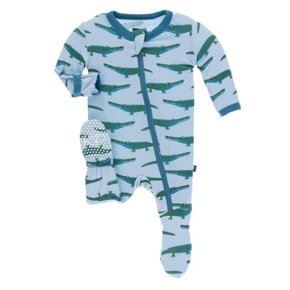 Print Footie with Zipper - Pond Crocodile