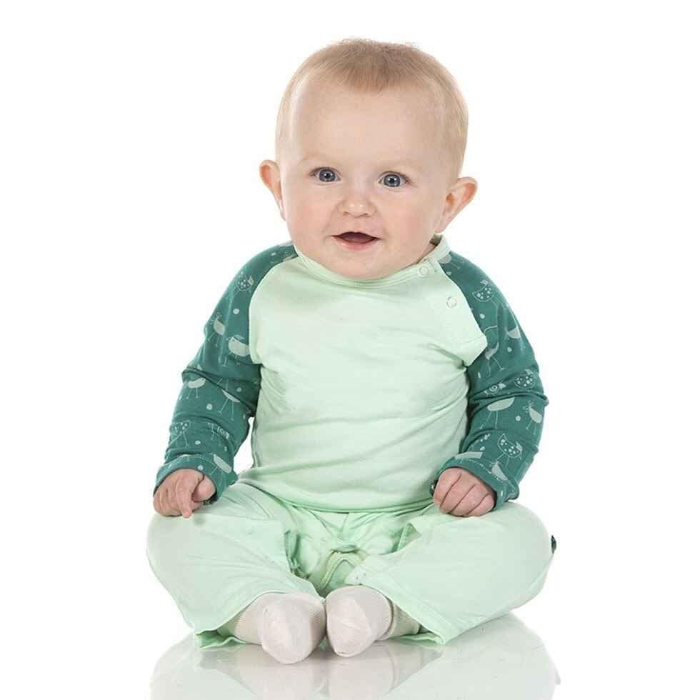 Print Bamboo Long Sleeve Raglan Romper - Ivy Chickens - Image 2