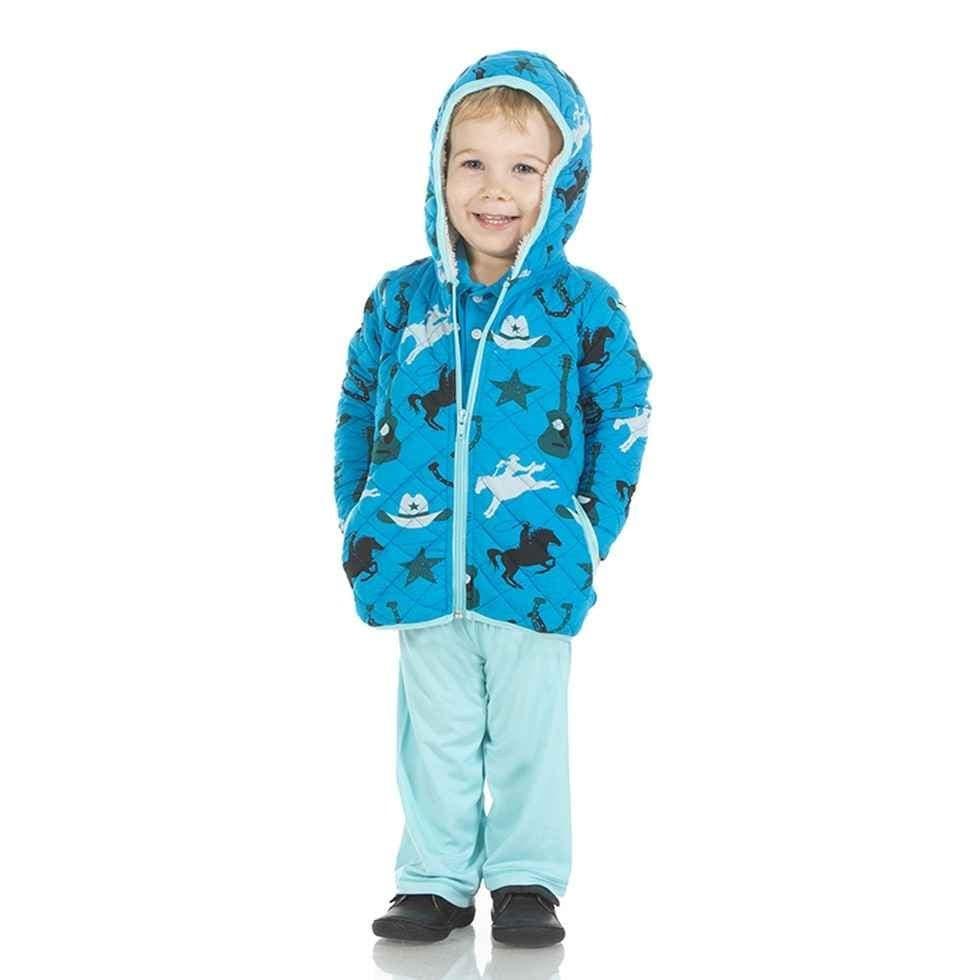 Print Bamboo Quilted Jacket with Sherpa-Lined Hood - Amazon Cowboy/Jade Garden Tools - Image 3