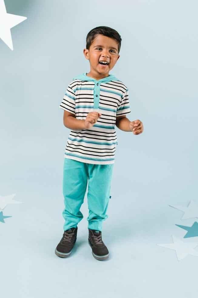 Print Bamboo Short Sleeve Hoodie Tee - Neptune Stripe - Image 2