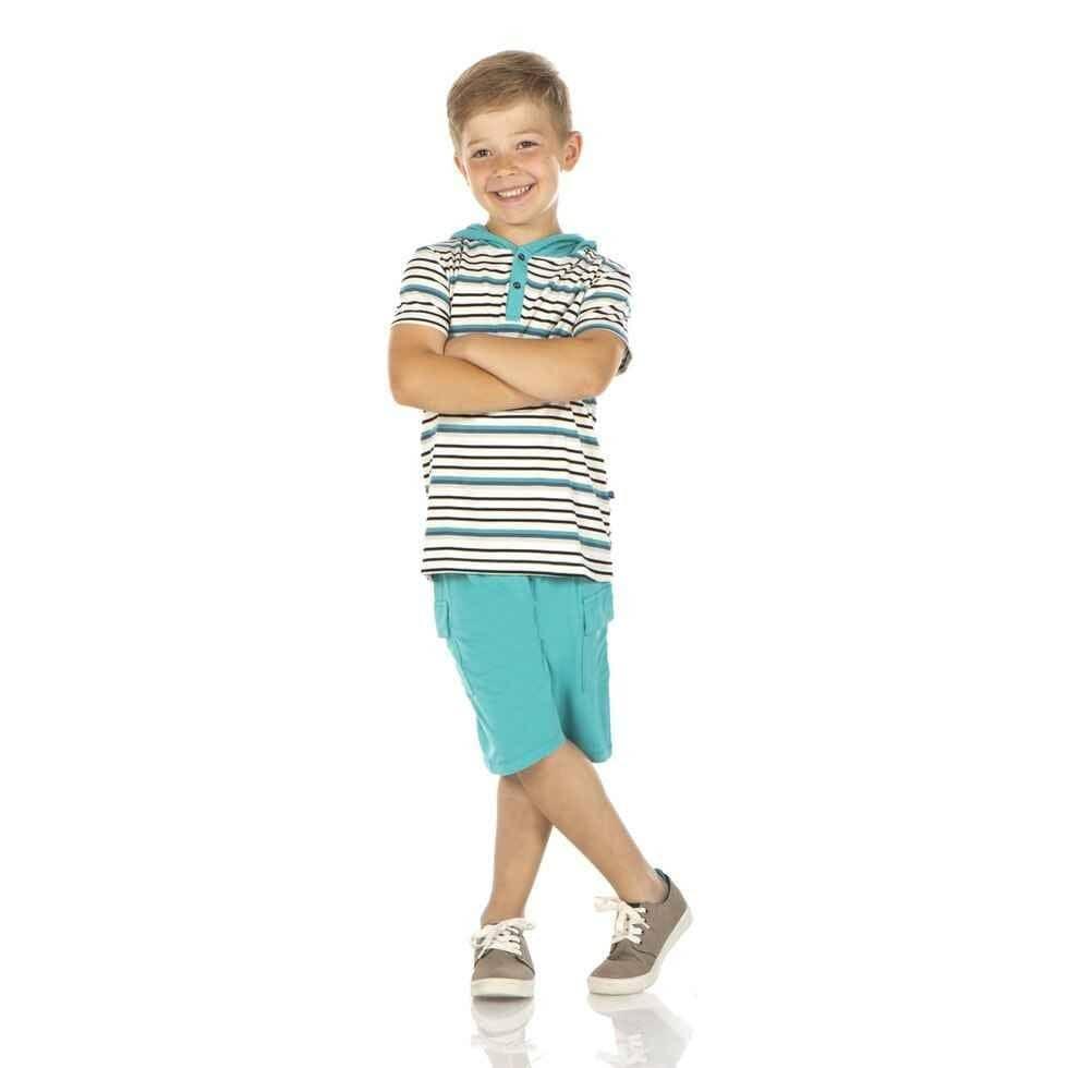 Print Bamboo Short Sleeve Hoodie Tee - Neptune Stripe - Image 3