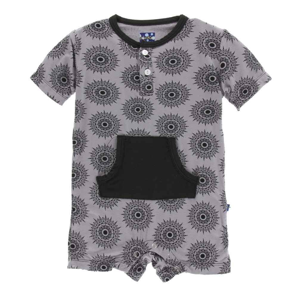 Print Short Sleeve Kangaroo Romper - Feather Mandala