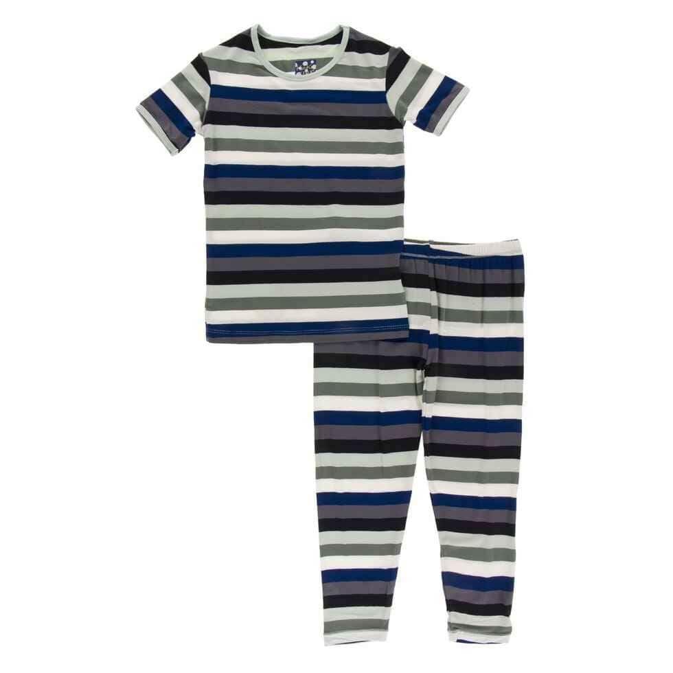 Print Bamboo Short Sleeve Pajama Set - Zoology Stripe