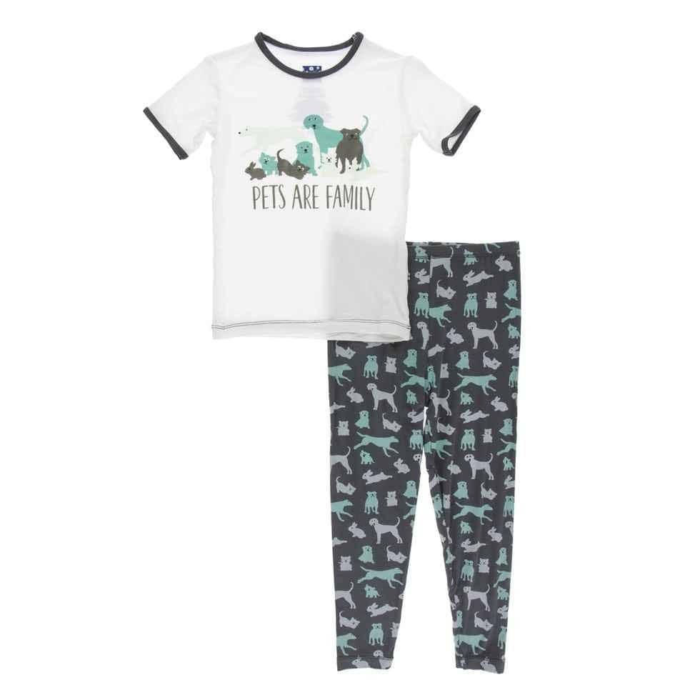 Print Bamboo Short Sleeve Pajama Set - Stone Domestic Animals