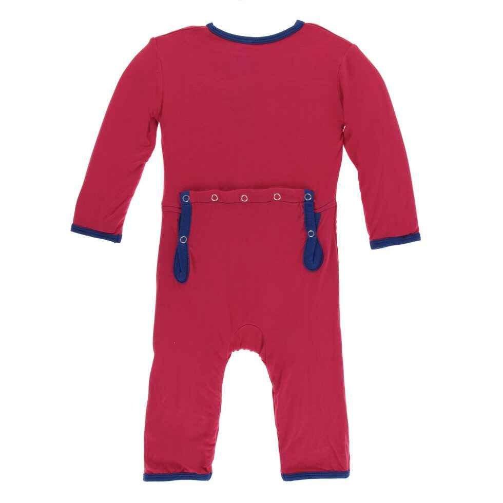 Solid Bamboo Coverall with Snaps - Flag Red with Flag Blue - Image 2