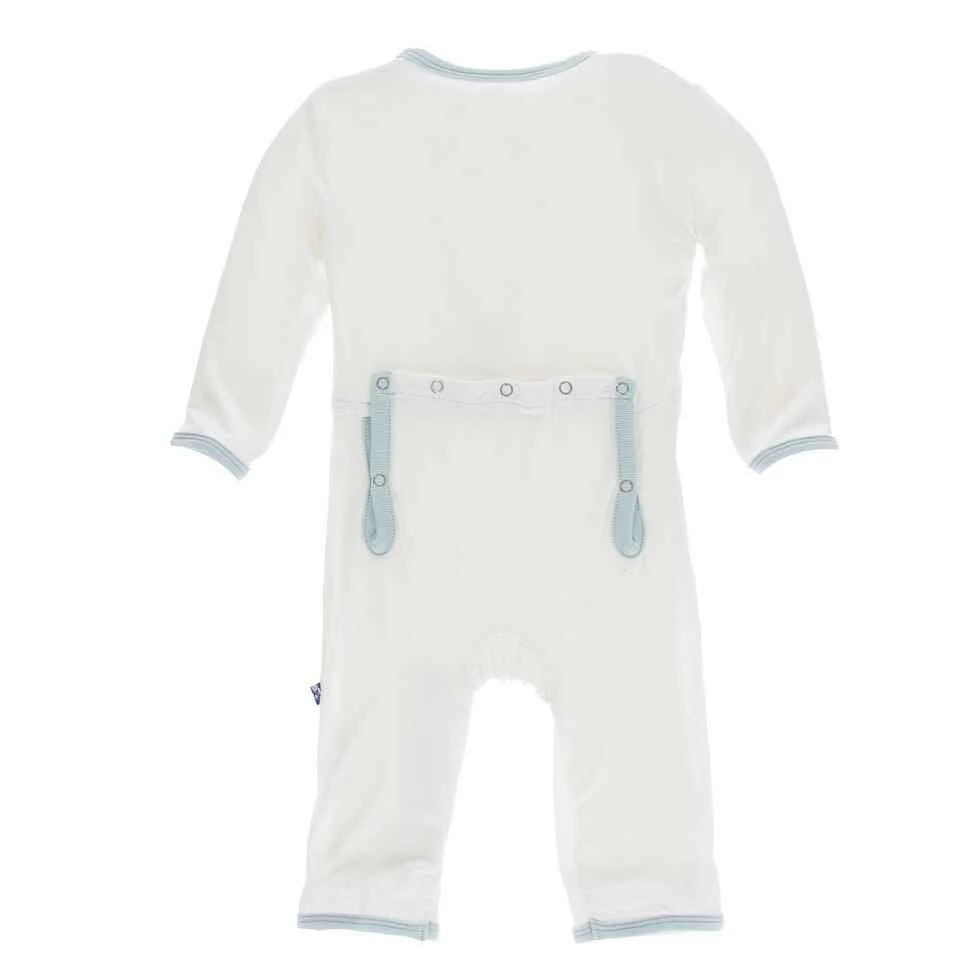Solid Bamboo Coverall with Snaps - Natural with Spring Sky - Image 2