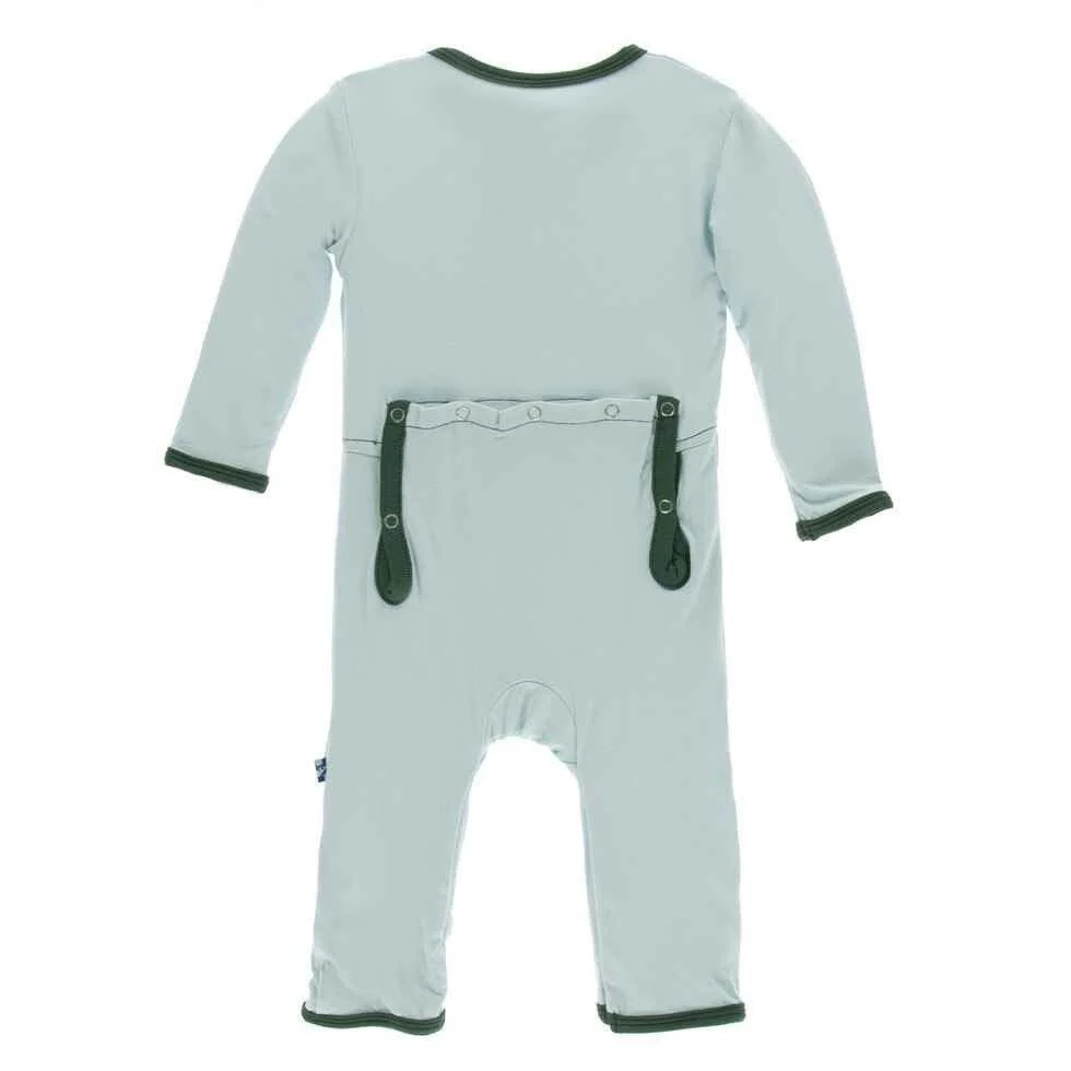 Solid Bamboo Coverall with Snaps - Spring Sky with Topiary - Image 2