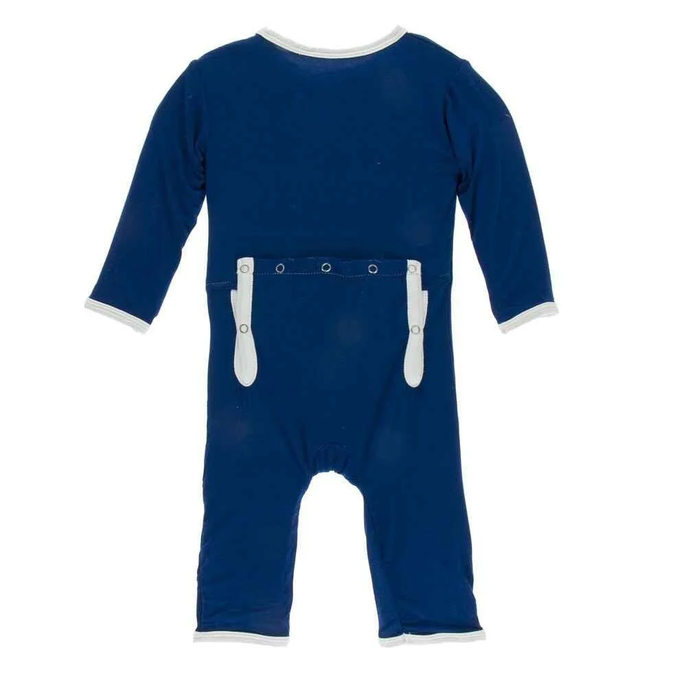 Solid Bamboo Coverall with Zipper - Flag Blue with Natural - Image 2
