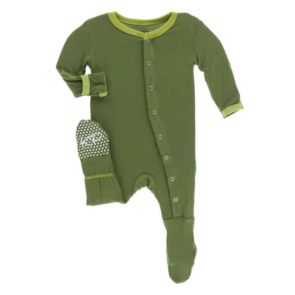 Solid Bamboo Footie with Snaps - Moss with Meadow