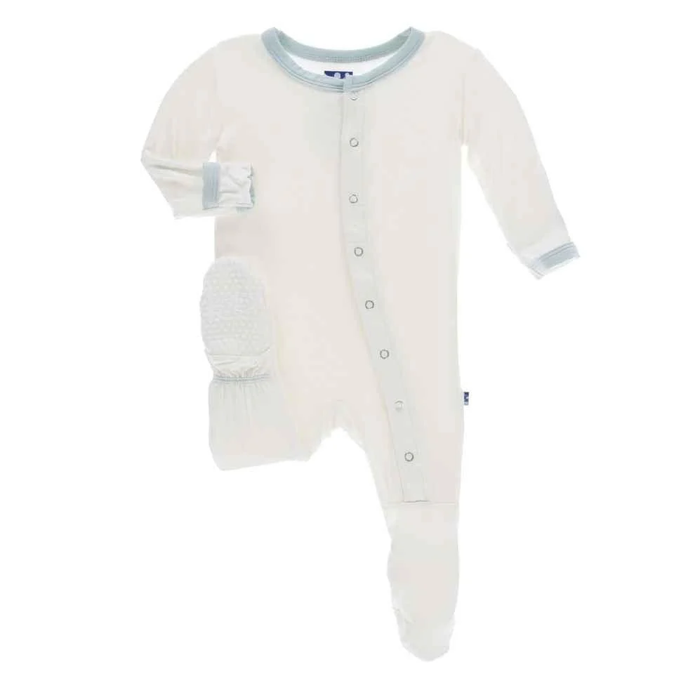 Solid Bamboo Footie with Snaps - Natural with Spring Sky - Image 2