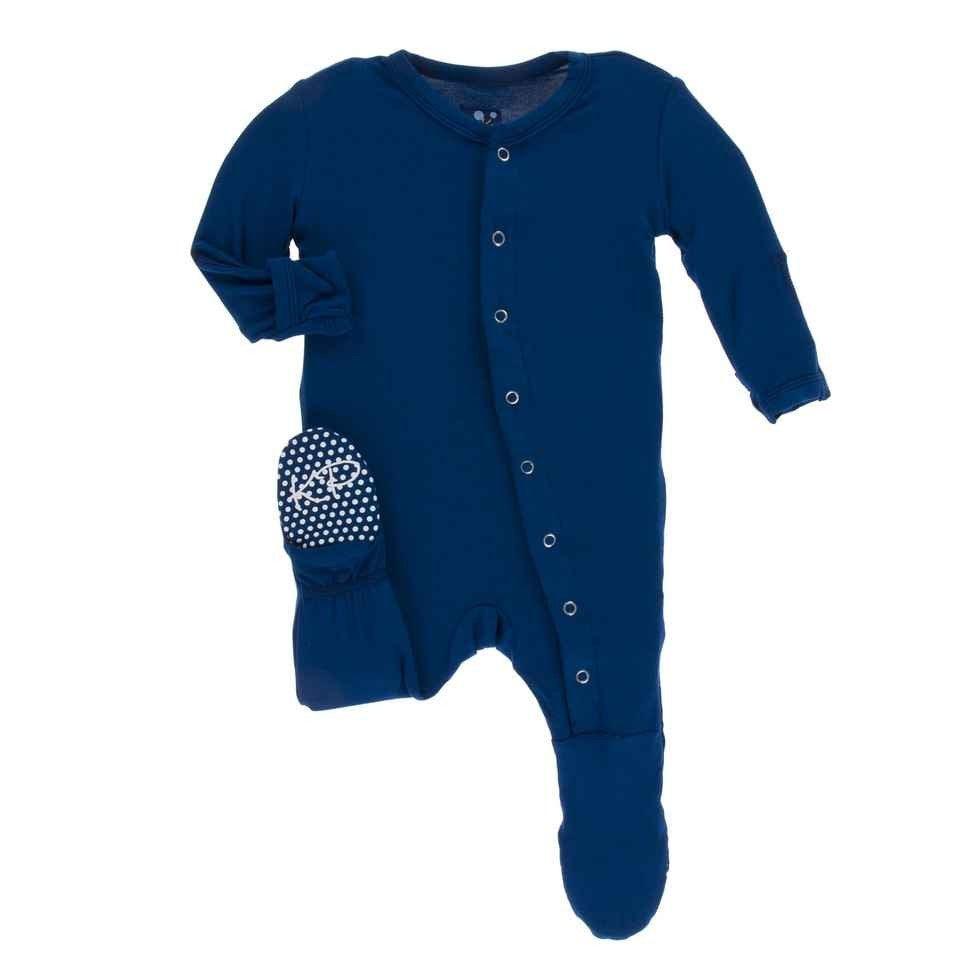 Solid Bamboo Footie with Snaps - Navy - Image 2