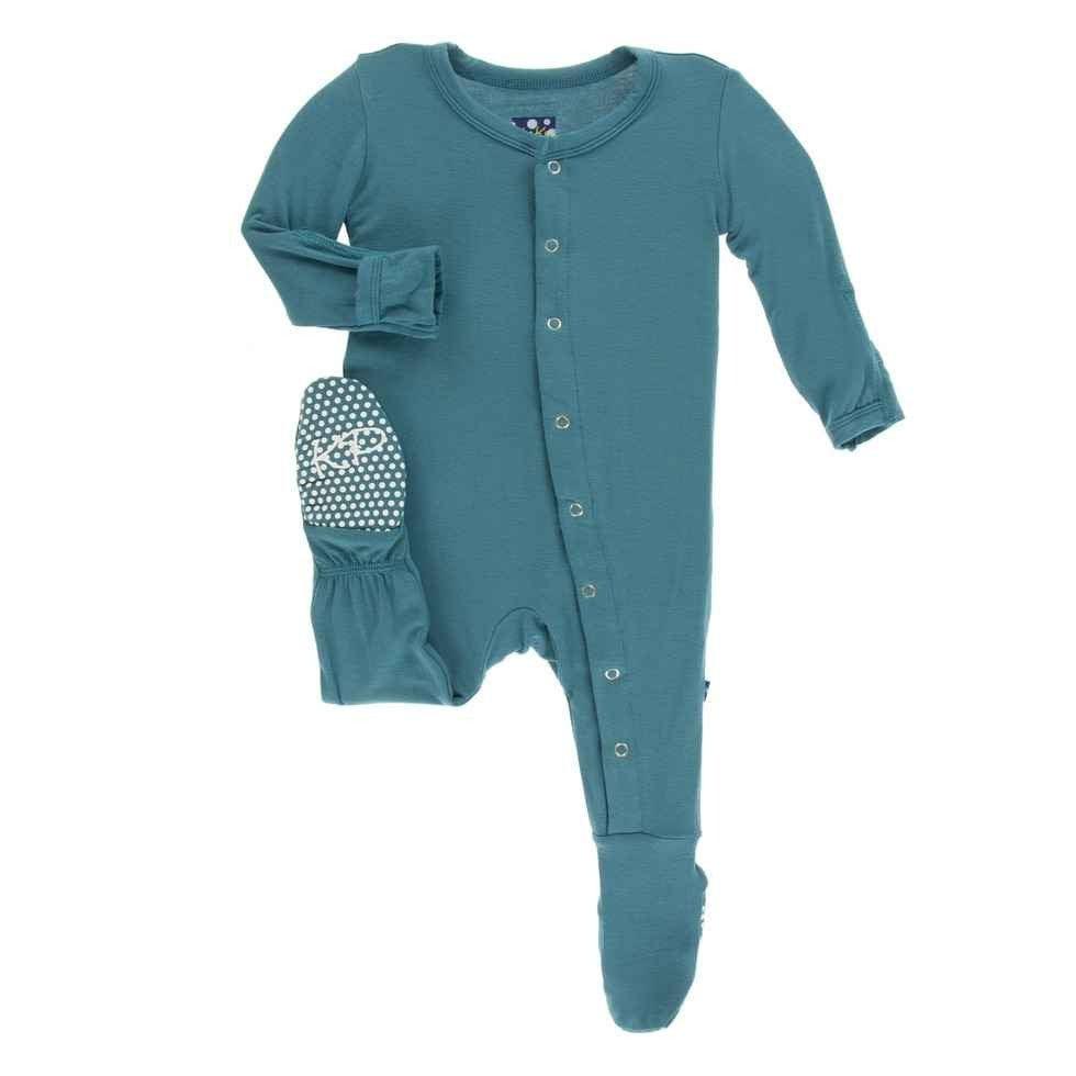 Solid Bamboo Footie with Snaps - Seagrass