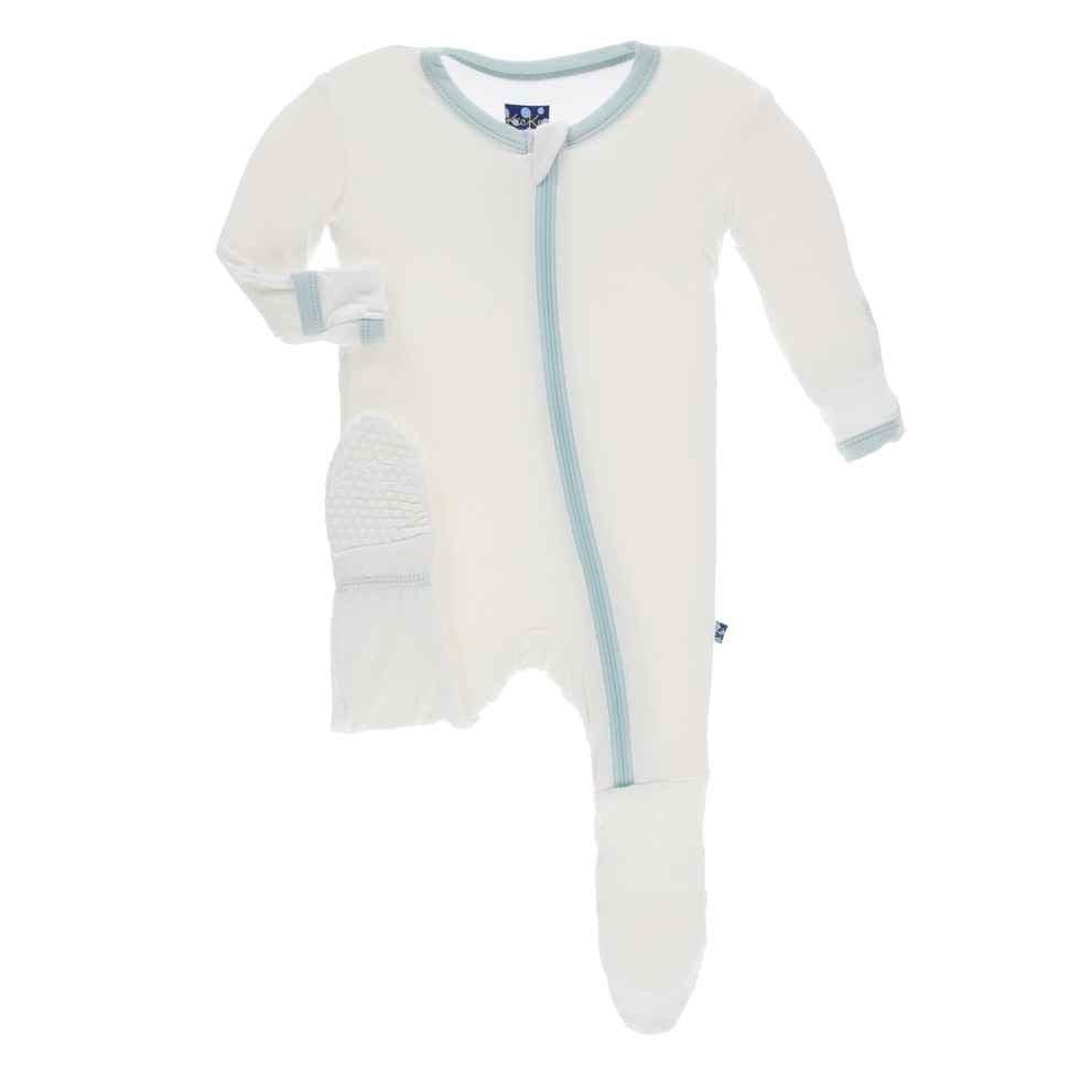 Solid Bamboo Footie with Zipper - Natural with Spring Sky - Image 2